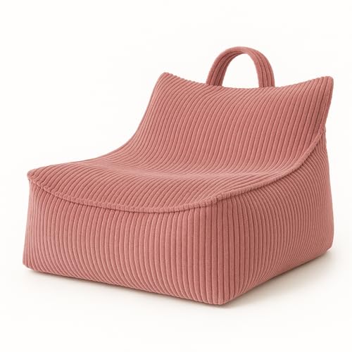 chilly pilley® Cord Sitzsack Sessel Gaming Stuhl - Ergonomischer Bodensessel mit Rückenlehne, Weich und Formbar, Abnehmbarer Bezug - Wohnzimmer Kinderzimmer (Rosa) von chilly pilley