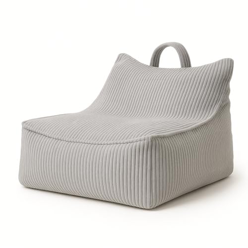 chilly pilley® Cord Sitzsack Sessel Gaming Stuhl - Ergonomischer Bodensessel mit Rückenlehne, Weich und Formbar, Abnehmbarer Bezug - Wohnzimmer Kinderzimmer (Silber) von chilly pilley