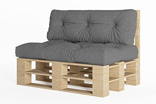 chilly pilley® Palettenauflage UV Wasserabweisend Leinenoptik Schaumflocken Palettenkissen auf Palettensofa Palettenpolster auf Palettenmöbel Rückenlehne Sitzkissen (2er Set Grau) von chilly pilley