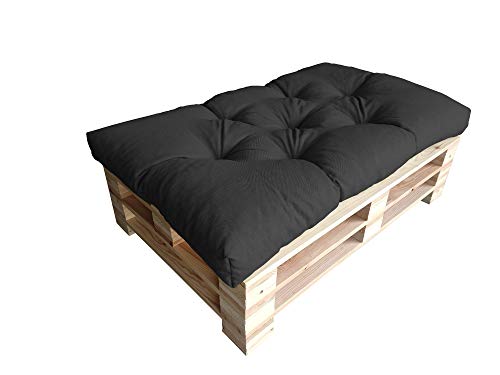 chilly pilley® Palettenauflage UV Wasserabweisend Leinenoptik Schaumflocken Palettenkissen auf Palettensofa Palettenpolster auf Palettenmöbel Rückenlehne Sitzkissen (Sitzkissen 120 x 60 Schwarz) von chilly pilley