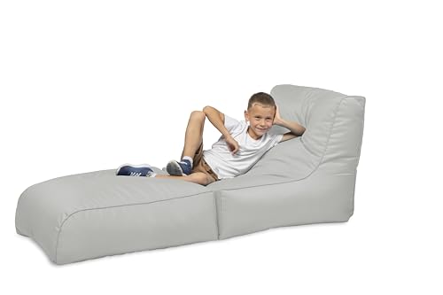 chilly pilley® Sitzsack, Faltbarer Pouf zum Sitzen und Liegen 2 in 1 – mit EPS-Füllung – Riesensitzsack – Kinder & Erwachsene – Outdoor Liegekissen Wasserfest Sitzkissen – viele Farben, Silber von chilly pilley