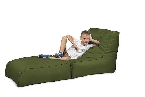 chilly pilley® Sitzsack, Faltbarer Pouf zum Sitzen und Liegen 2 in 1 – mit EPS-Füllung – Riesensitzsack – Kinder & Erwachsene – Outdoor Liegekissen Wasserfest Sitzkissen – viele Farben, dunkelgrün von chilly pilley