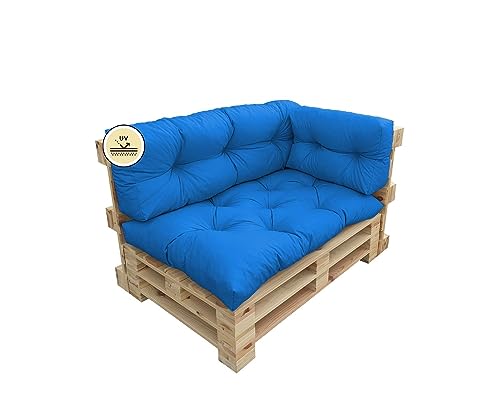 chilly pilley Palettenauflage UV-beständig Palettenkissen Schaumflocken Palettenpolster Palettenmöbel Palettensofa Rückenlehne Sitzkissen Seitenkissen Set viele Größen und Farben 3er Set Blau von chilly pilley