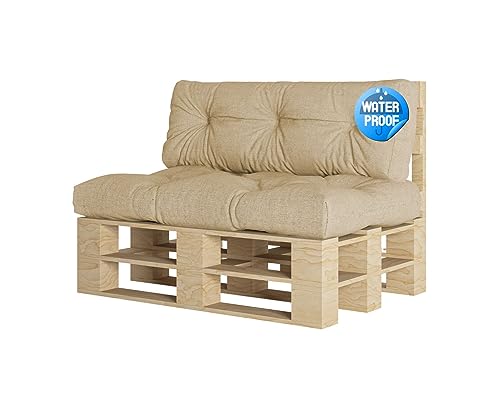 chilly pilley Palettenauflage Wasserfest Palettenkissen Wasserabwisend Schaumflocken Palettenpolster Rückenlehne Sitzkissen Seitenkissen viele Größen und Farben (2er Set, Beige) von chilly pilley