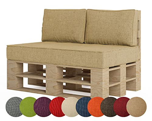 chilly pilley Palettenkissen Palettenauflage Palettenpolster Sitzkissen Rückenlehne Kaltschaum Schaumflocken Füllung viele Größen und Farben (3er Set, Beige) von chilly pilley