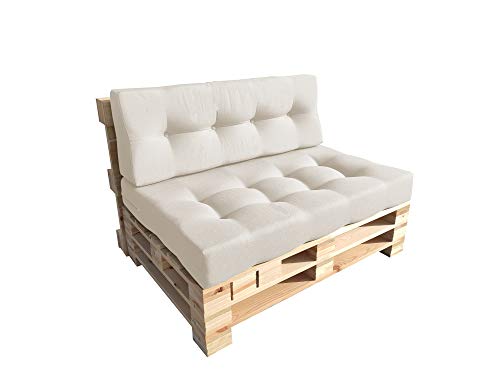 chilly pilley Palettenkissen Palettenauflage Schräg Geschnitten Gesteppt Palettenpolster Gartenkissen Garten Kissen Indoor Outdoorkissen Farben und Größen (2er Set, Creme) von chilly pilley