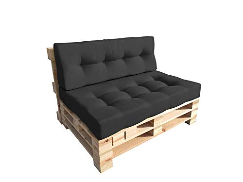 chilly pilley Palettenkissen Palettenauflage Schräg Geschnitten Gesteppt Palettenpolster Gartenkissen Garten Kissen Indoor Outdoorkissen Farben und Größen (2er Set, Schwarz) von chilly pilley