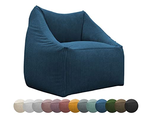 chilly pilley Sitzsack Cord Mini Sitzkissen EPS-Perlen Füllung Bodenkissen Sessel Gartenkissen mit Rückenlehne Sitz (Dunkelblau) von chilly pilley