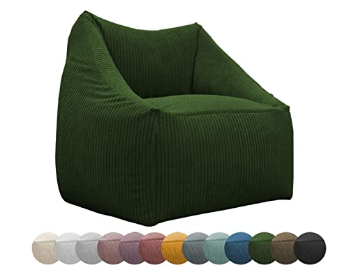 chilly pilley Sitzsack Cord Mini Sitzkissen EPS-Perlen Füllung Bodenkissen Sessel Gartenkissen mit Rückenlehne Sitz (Dunkelgrün) von chilly pilley