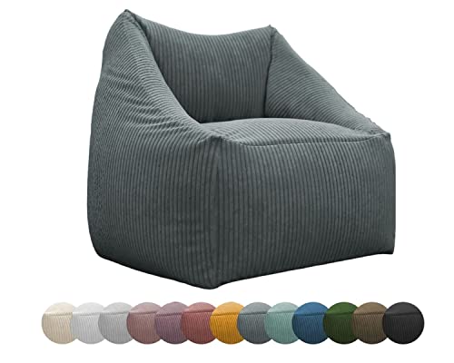 chilly pilley Sitzsack Cord Sitzkissen EPS-Perlen Füllung Bodenkissen Sessel Gartenkissen mit Rückenlehne Sitz (Grau) von chilly pilley