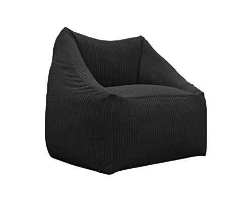 chilly pilley Sitzsack Cord Sitzkissen EPS-Perlen Füllung Bodenkissen Sessel Gartenkissen mit Rückenlehne Sitz (Schwarz) von chilly pilley