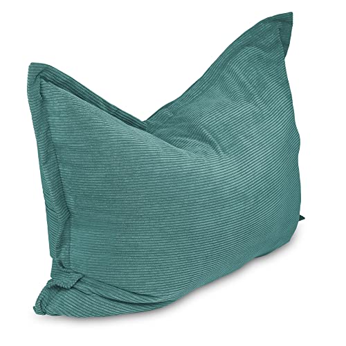 chilly pilley Sitzsack L XL XXL Cordstoff Bodenkissen Beanbag Styropor Füllung Riesensitzsack Cord-Material Sitzkissen Gartenkissen zum Liegen und Sitzen Cord 100x155 Türkis von chilly pilley