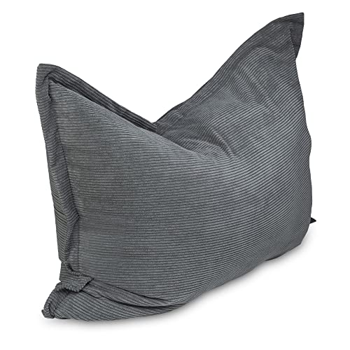 chilly pilley Sitzsack L XL XXL Cordstoff Bodenkissen Beanbag Styropor Füllung Riesensitzsack Cord-Material Sitzkissen Gartenkissen zum Liegen und Sitzen Cord 100x70 Grau von chilly pilley