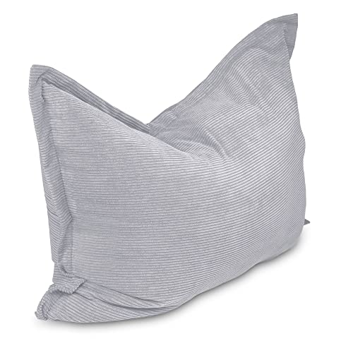 chilly pilley Sitzsack L XL XXL Cordstoff Bodenkissen Beanbag Styropor Füllung Riesensitzsack Cord-Material Sitzkissen Gartenkissen zum Liegen und Sitzen Cord 100x70 Silber von chilly pilley