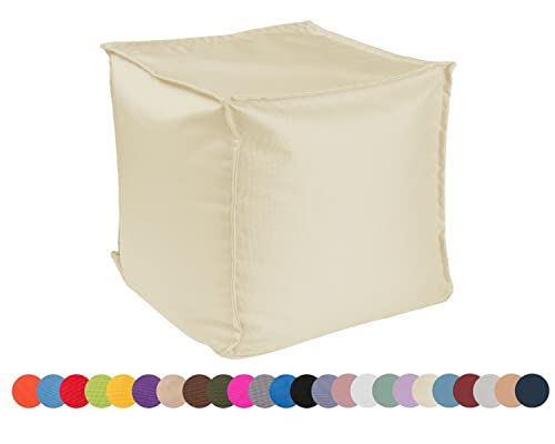 chilly pilley Sitzsack Sitzhocker mit EPS-Perlen Füllung 40x40x40cm Fußhocker Sitz-Pouf für Kinder und Erwachsene (Cremefarbig) von chilly pilley