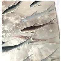 Koi-Fisch-Tapete, Handbemalte Tapete Auf Silbermetallic von chinoiseriedecor