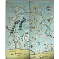 Pfauen-Chinoiserie-Tapete, Handgemalte Tapete Auf Edo-Seide, Kundenspezifisch von chinoiseriedecor