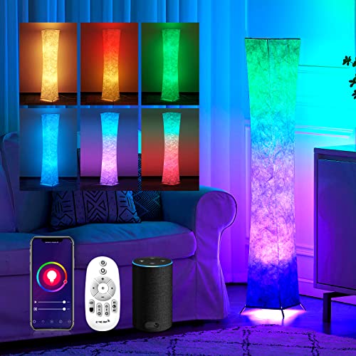 chiphy Stehlampe, RGB 132cm Stehlampen, 7 farbwechselnde und dimmbare LED-Birnen, Fernbedienung und weißer Stoffschirm, modern für Schlafzimmer, Wohnzimmer und Spielzimmer von chiphy