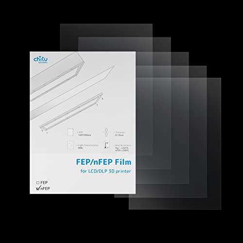 chitu systems 5 x NFEP-Filmblätter, 200 x 140 mm, Dicke 0,15 mm, für Elegoo Mars 2 Pro/Anycubic Photon und andere 14,1 cm UV-3D-Drucker (5) von chitu systems