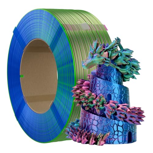 Chitu Systems 3D-Drucker Filament Nachfüllung ohne Spule 1,75 mm, Silk Tri-Color Rot Blau Grün 1 kg Geeignet für Bambu Lab Wiederverwendbare Spule von chitu systems