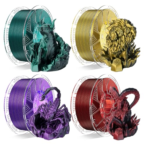 Chitu Systems Conjure Silk PLA 3D Drucker Filament, 1.75mm Dual Color, Schwarz Rot + Gold + Lila + Dunkelgrün, 4KG/8.8lb von chitu systems