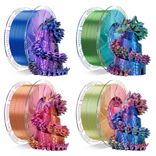 Chitu Systems Conjure Silk PLA 3D Drucker Filament, 1.75mm Tricolor Filament, Silk rot Gelb Blau, Grün + Schwarz, Lila + rot Packung von 4KG/8.8lb von chitu systems