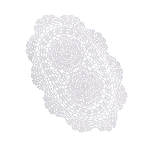 chiwanji Spitzendeckchen Häkeldeckchen Tischdecke Handarbeit Vollhäkel Deckchen Untersetzer - 100% Baumwolle, Oval, Weiß von chiwanji