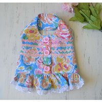 Hunde Geschirr Weste Top Blau Mit Blumen Klein von chloesheart