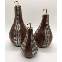 Cooles Mcm Style Holz Und Metall/Messing Dekorative Birnen Set von chochke