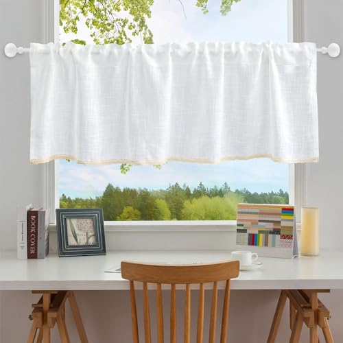 choicehot Handgehäkelte-Spitze-Scheibengardine-Weiß Baumwolle und Leinen Bistrogardine Landhausstil Kurzvorhang Halbtransparent Küchen Fensterschal für Küche Wohnzimmer Landhaus 45x145cm(H×B) von choicehot