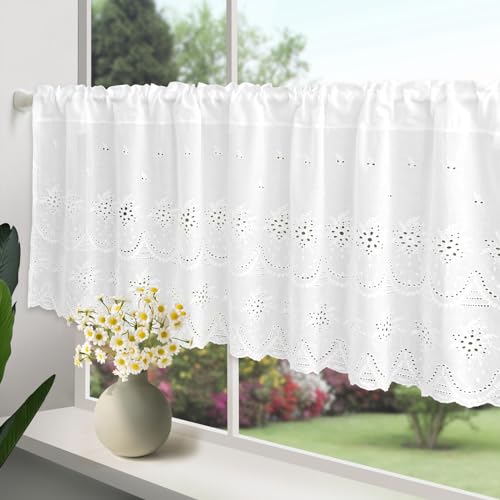 choicehot Landhaus Privatsphäre Gardine Weiß Bistrogardine, Baumwolle Vorhang mit Stickerei, Fenstervorhang für Küche, Badezimmer, HxB 50x150cm choicehot Landhaus Privatsphäre Gardine Weiß Bistrogardine, Baumwolle Vorhang mit Stickerei, Fenstervorhang für Küche, Badezimmer, HxB 50x150cm von choicehot