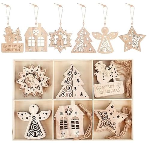 Chuanhylis 48 Stück Christbaumschmuck Holz, DIY Perforated Weihnachtsschmuck Holz, 8 Klassische Themen Weihnachten Holzanhänger, für Weihnachtsbaumdekorationen, Heimdekorationen Chuanhylis 48 Stück Christbaumschmuck Holz, DIY Perforated Weihnachtsschmuck Holz, 8 Klassische Themen Weihnachten Holzanhänger, für Weihnachtsbaumdekorationen, Heimdekorationen von chuanhylis