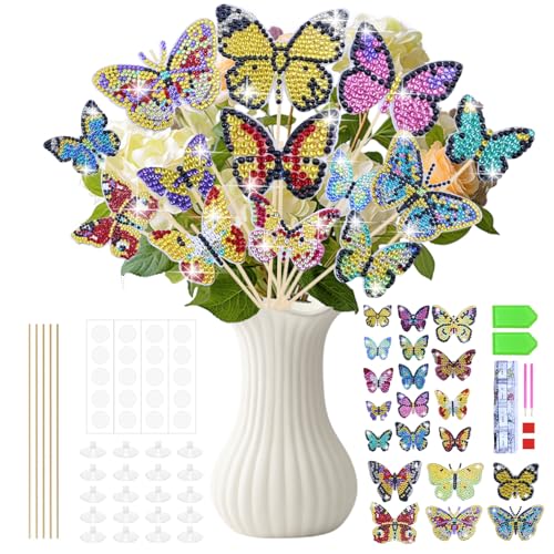 chuanhylis 20 StüCk Diamond Painting Schmetterling Set, Diamond Painting Blumenstecker, Diamontpating Kinder Erwachsene Gartendekoration FüR GäRten Und InnenräUme, Basteln, Ornaments von chuanhylis