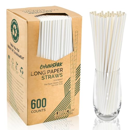 Chunspak Einweg-Papier-Trinkhalme, 26 cm x 0,6 m, unverpackt, farbstofffrei, Weiß, 600 Stück Chunspak Einweg-Papier-Trinkhalme, 26 cm x 0,6 m, unverpackt, farbstofffrei, Weiß, 600 Stück von chunspak
