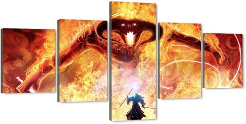 chyongshan-Leinwand Wandkunst Dekoration Druck Poster Foto 5 Stück Moderne LeinwandFeuermonsterWohnzimmer und Schlafzimmer Heimdekoration Geschenke Malerei Kunst Foto60 x40 von chyongshan