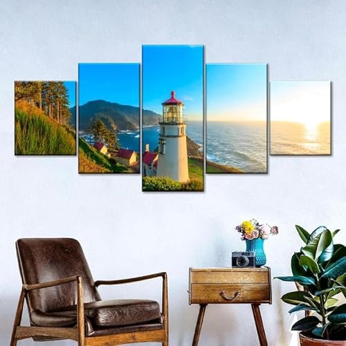 chyongshan-Leinwand Wandkunst Dekoration Druck Poster Foto 5 Stück Moderne LeinwandLeuchtturmWohnzimmer und Schlafzimmer Heimdekoration Geschenke Malerei Kunst Foto60 x40 von chyongshan