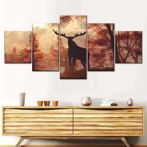 chyongshan-Leinwand Wandkunst Dekoration Druck Poster Foto 5 Stück Moderne LeinwandTraumhirschWohnzimmer und Schlafzimmer Heimdekoration Geschenke Malerei Kunst Foto60 x40 von chyongshan