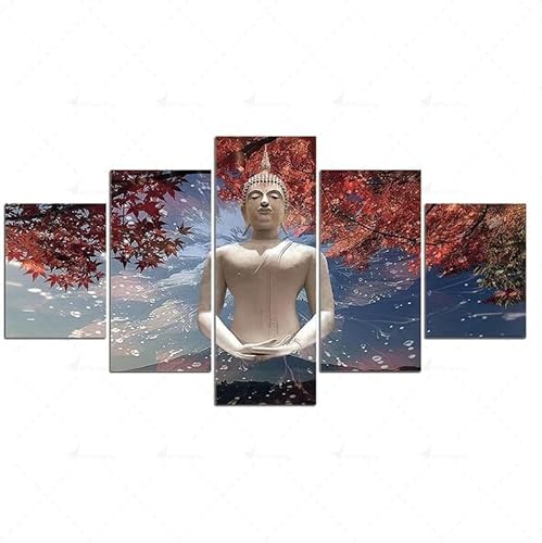 chyongshan-Leinwand Wandkunst Dekoration Druck Poster Foto5 Stück Moderne LeinwandBuddha-BlätterWohnzimmer und Schlafzimmer Heimdekoration Geschenke Malerei Kunst Foto40 x22 von chyongshan