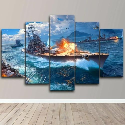 chyongshan-Leinwand Wandkunst Dekoration Druck Poster Foto5 Stück Moderne LeinwandKriegsschiffe kämpfenWohnzimmer und Schlafzimmer Heimdekoration Geschenke Malerei Kunst Foto40 x22 von chyongshan