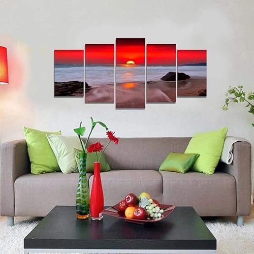 chyongshan-Leinwand Wandkunst Dekoration Druck Poster Foto5 Stück Moderne LeinwandStrand und SonnenaufgangWohnzimmer und Schlafzimmer Heimdekoration Geschenke Malerei Kunst Foto40 x22 von chyongshan