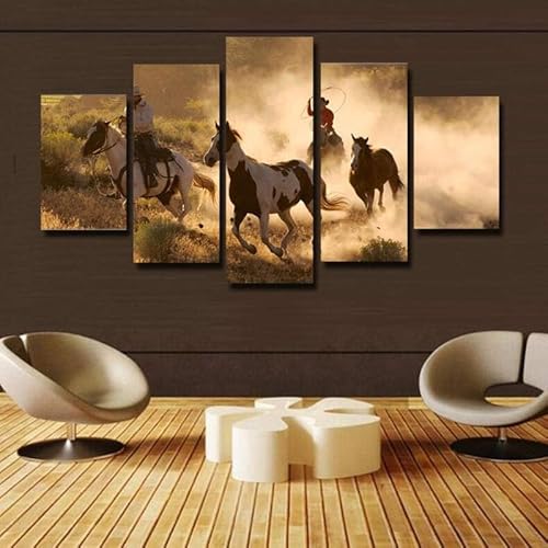 chyongshan-Leinwand Wandkunst Dekoration Druck Poster Foto5 Stück Moderne LeinwandTiere KriegspferdeWohnzimmer und Schlafzimmer Heimdekoration Geschenke Malerei Kunst Foto40 x22 von chyongshan