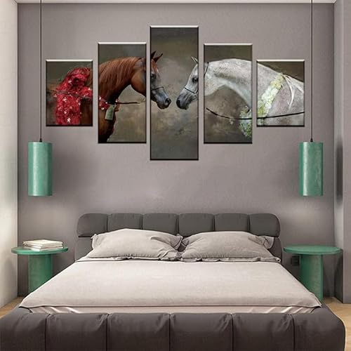 chyongshan-Leinwand Wandkunst Dekoration Druck Poster Foto5 Stück Moderne LeinwandTierpaar PferdeWohnzimmer und Schlafzimmer Heimdekoration Geschenke Malerei Kunst Foto40 x22 von chyongshan