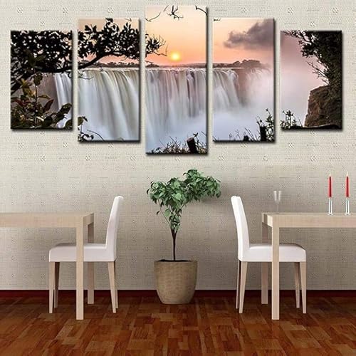 chyongshan-Leinwand Wandkunst Dekoration Druck Poster Foto5 Stück Moderne LeinwandWasserfälle und SonneWohnzimmer und Schlafzimmer Heimdekoration Geschenke Malerei Kunst Foto40 x22 von chyongshan