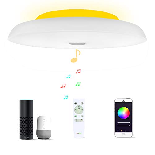 40 cm 36W LED-Deckenleuchte mit Doppel-Bluetooth-Lautsprechern, kompatibel mit Amazon Alexa und Google Home, RGB-Farbwechsel-Fernbedienung, dimmbar, Smart Musik-Lampe für Schlafzimmer, Badezimmer von chysongoods