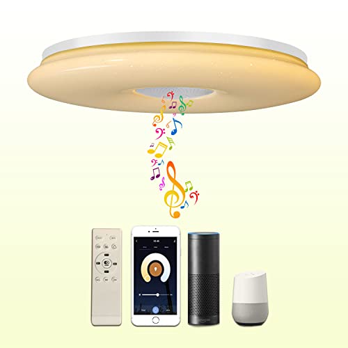 CHYSONGOODS 28W Φ30cm Deckenlampe Amazon Alexa Google Home Kompatibel Mit Musik Bluetooth Lautsprecher Deckenleuchte LED Farbwechsel Dimmbar Sternenhimmel Für Badezimmer kinderzimmer von chysongoods