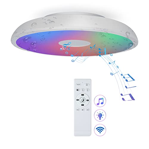 chysongoods 18W Φ28cm Deckenlampe LED Wasserdicht Mit Musik Bluetooth Lautsprecher Deckenleuchte Fernbedienung RGB Farbwechsel Dimmbar Für Badezimmer von chysongoods