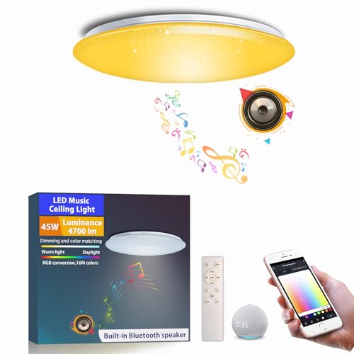 chysongoods Φ40cm 45W Musik Deckenlampe Amazon Alexa Google Home Kompatibel Mit Bluetooth Lautsprecher Deckenleuchte LED RGB Farbwechsel Dimmbar für Küche Schlafzimmer Wohnzimmer Badezimmer von chysongoods