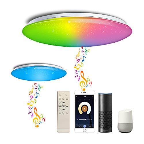 chysongoods Φ50cm 55W Sternenhimmel Musik Deckenlampe Amazon Alexa Google Home Kompatibel Mit Bluetooth Lautsprecher Deckenleuchte LED RGB Farbwechsel Dimmbar für Küche Schlafzimmer Wohnzimmer von chysongoods
