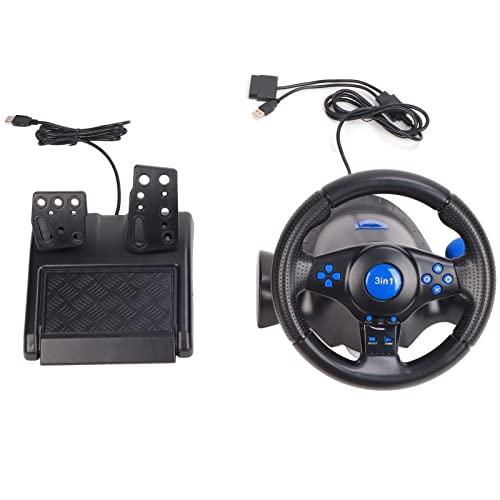 Gaming-Lenkrad mit Pedal, 180-Grad-Rotation Game Racing Wheel Multifunktionales 3-in-1 Driving Force Racing Wheel Kompatibel mit , PS3, PC von ciciglow