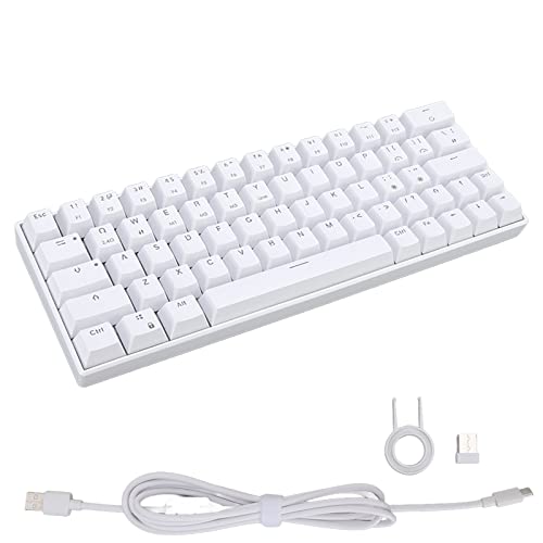 Kabellose Mechanische Tastatur, Kabellos 2.4G/BT 3.0, 5.0/Typ C 3 Modi 64 Tasten kein Numpad Kompakte Gaming-Tastatur Monochromatisches Weißes Licht Kabelgebundene Tastatur Weiß(Blauer Schalter) von ciciglow